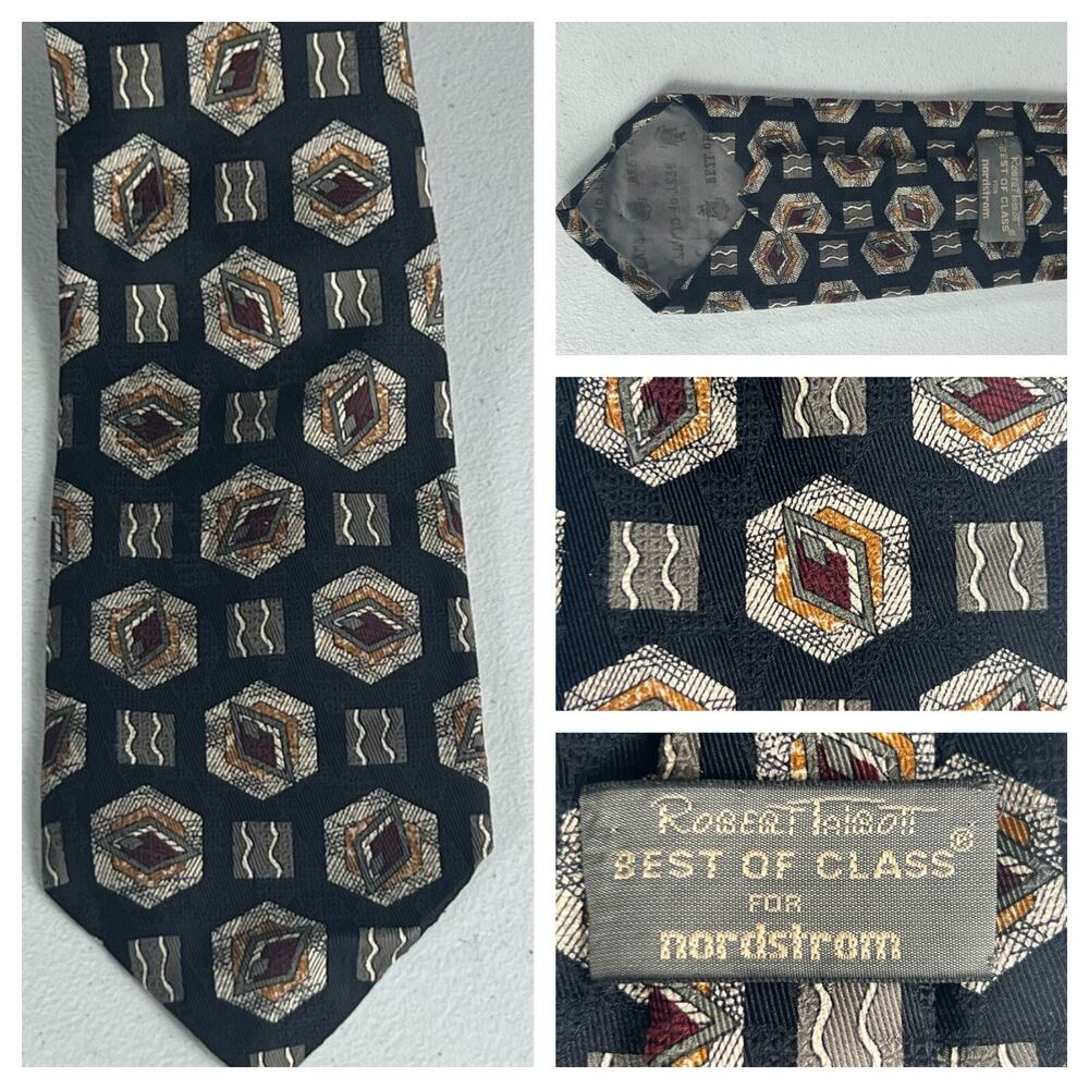 Robert Talbott Best Of Class Mens Dark Geometric Pattern Handmade Silk Tie
